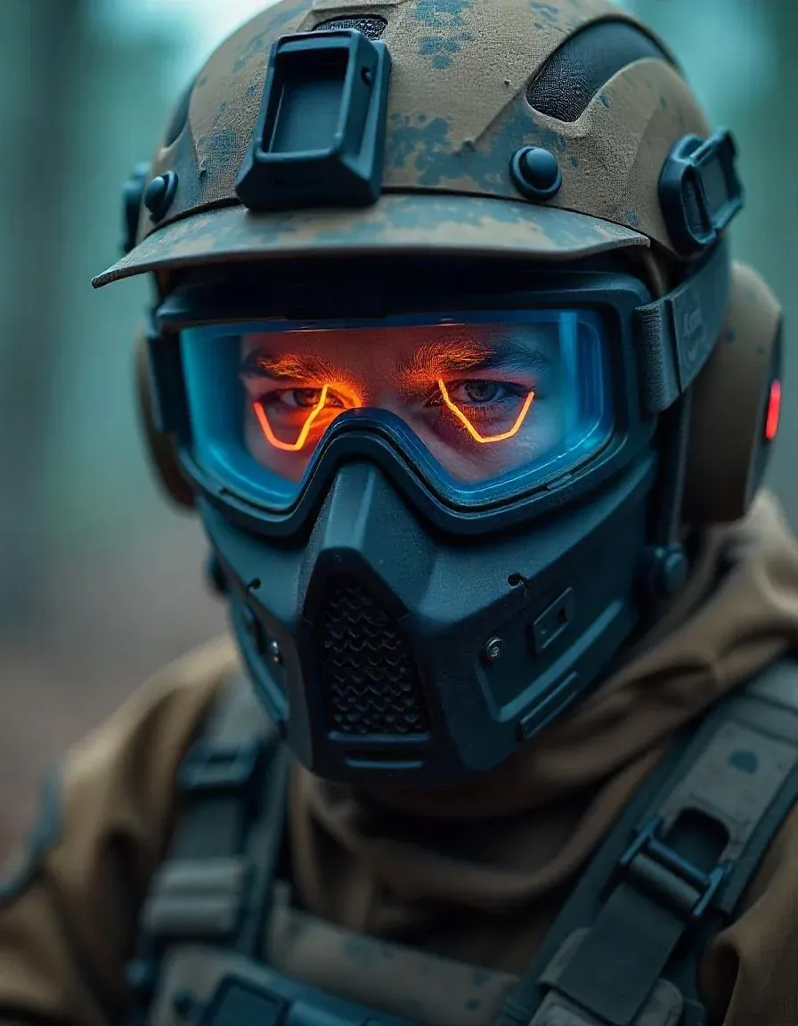 Airsoft player wearing protective shooting glasses